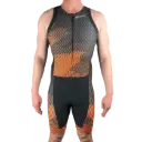 Performance+ VELOCITY Tri Suit Combinaison Triathlon Noir Orange Zip Avant 