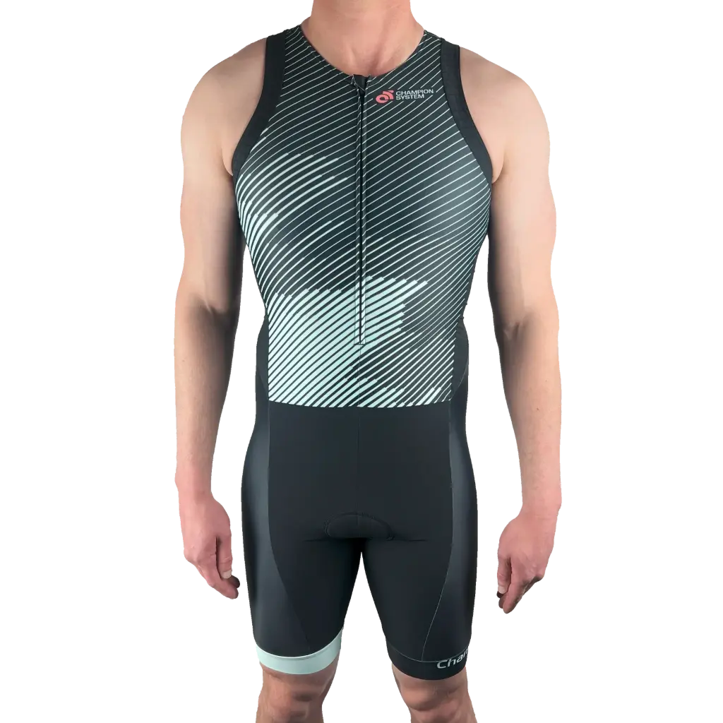 Tech+ EDGE Tri Suit Combinaison Triathlon Gris Noir Zip Avant